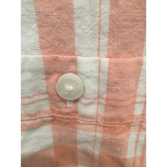 L.l.bean button up shirt womens sz M Tall linen fall pumpkin orange white plaid - Picture 5 of 6